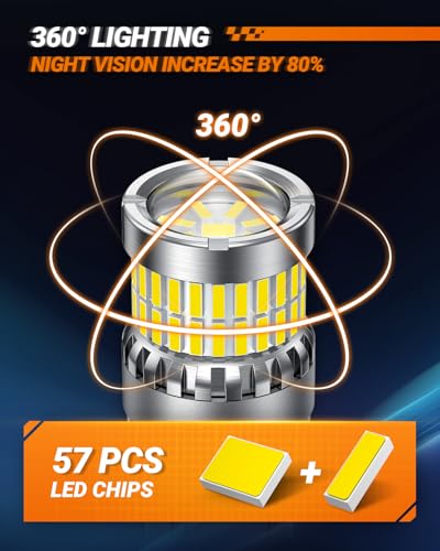 Image of SEALIGHT Reverse Light Bulbs, 3157 LED Bulb White, 700% Brighter 3156 3057 4157 4114 LED Bulb 57-SMD LED Chipset with Projector Len for Brake Light, DRL, Backup Light, Pack of 2