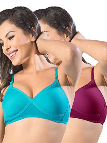 Image of SONARI Violet Womens Non Padded Regular Cotton Bra | Wire-Free, Medium Coverage, Sewn-in Bump for Natural Lift, Polycotton Blend Fabric, Hook & Eye Closure, Adjustable Straps