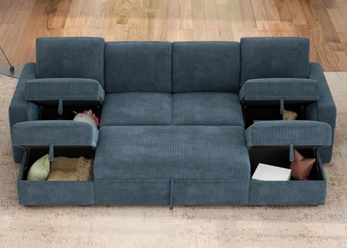 HONBAY Modular Sectional Sleeper Sofa Bed, Corduroy Pull Out Couch with ...