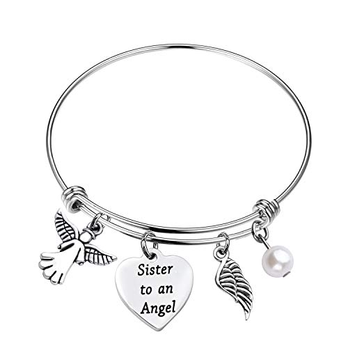 MYOSPARK Sister Memorial Bracelet Sister to an Angel Expandable Wire Bangle Bracelet Remembrance Jewelry Bereavement Gift for Loss of Sister