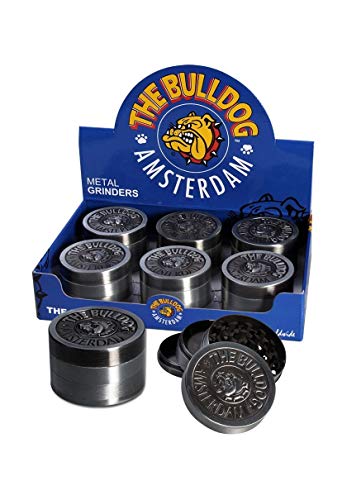 Bulldog Amsterdam Grinder Especias, Tabaco, Hierbas Grinder Metálico con Polen Colector 2" - Hecho de Duradero Aleación de Zinc- 4 Piezas (5cm) - Dientes en Forma de Diamante (Plata) Cover