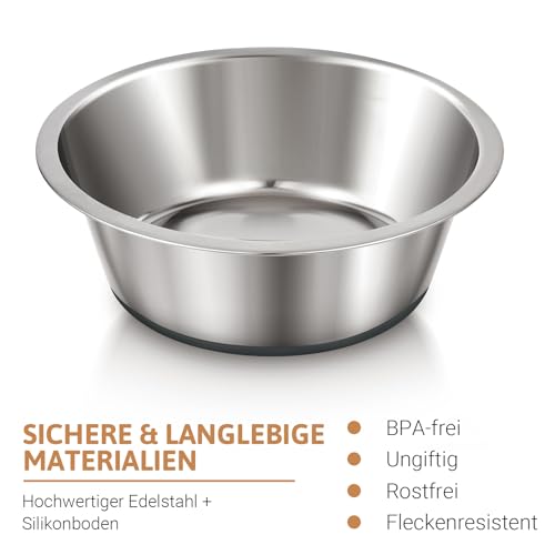 PEGGY11 Hundenapf Edelstahl mit rutschfestem Silikonboden, 2er Set, 1920 ml – Fressnapf & Wassernapf für große Hunde