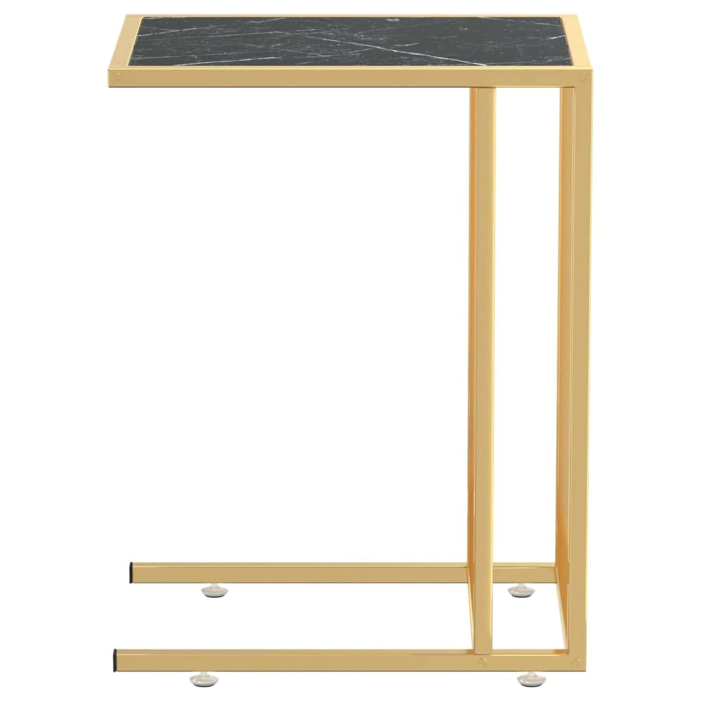Stolik pomocniczy komputerowy z czarnego marmuru, 50 x 35 x 65 cm, płyta ze szkła hartowanego, złota rama, elegancki stół do salonu na przekąski i napoje, stabilny stół konsolowy