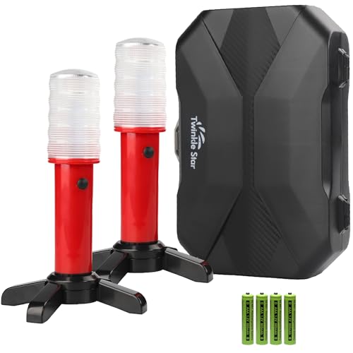 Twinkle Star Emergency Roadside Flares Kit LED Safety Strobe Road Warning Light Highway Beacon Alert Flare with Magnetic Base Detachable Stand Solid Storage Case (Set of 2) New