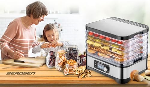 Berdsen Dörrautomat Pilztrockner Dörrgerät 5 Einlegefächer Obst Gemüse Trockner Temperaturregler 35 Bis 70 Grad 10 L Mit Umluft 24 h Timer Schwarz Silber – Bild 8