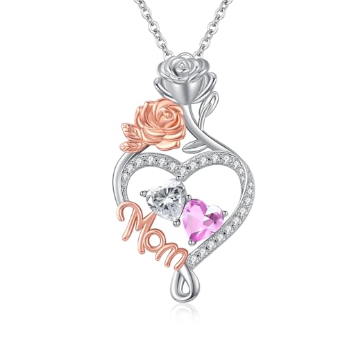 Mom Love Heart �l�b�N���X �����p 14K ���[�Y�S�[���h/�z���C�g�S�[���h ��d�a���� ���[�Y�t�����[ �y���_���g ��̓� �L�O�� �o�����^�C���f�[ �a���� �N���X�}�X �M�t�g �c�� �� �ޏ� ��, �x�[�X�B, �L���[�r�b�N�W���R�j�A