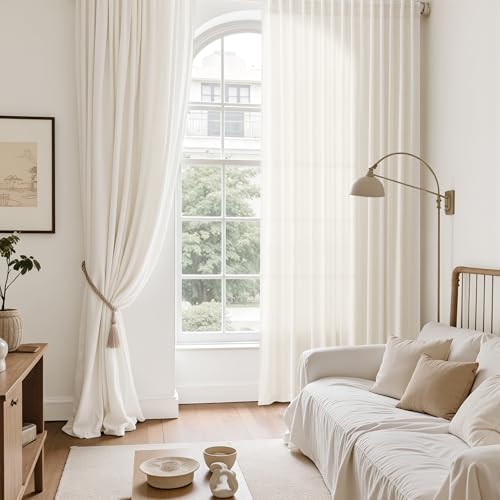 Image of Nanspring Extra Long Linen Curtains 102 Inch for Living Room Modern Linen