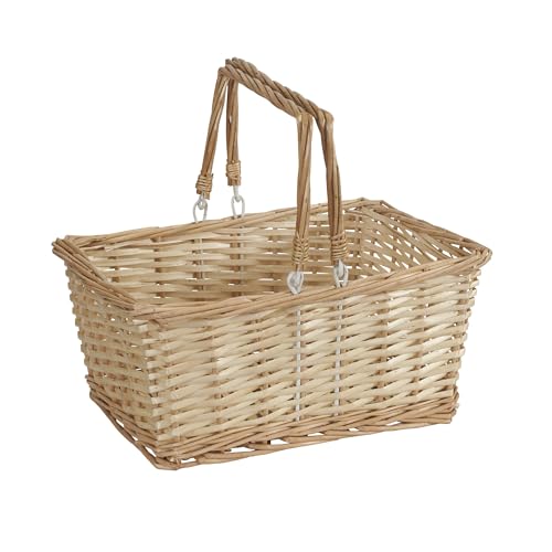 Household Essentials Woven Market Basket, Handwoven Willow Weave, Stylish Handles with Durable Metal Anchors, Classic and Versatile, Attractive, Spacious, Lightweight, Natural