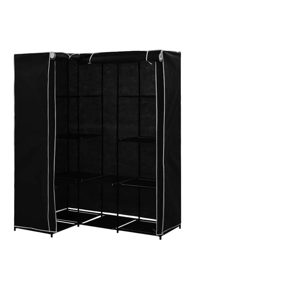 Eckkleiderschrank Schwarz 130 x 87 x 169 cm mit 2 Drehtüren, Stauraum Organizer für Kleidung Schuhe Wäsche und Jacken in Schlafzimmer Kinderzimmer