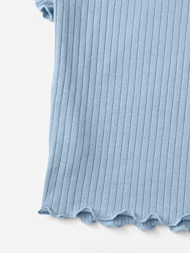 Image of SHENHE Girl's Short Sleeve Ribbed Knit Lettuce Trim Crewneck T Shirt Tee Tops