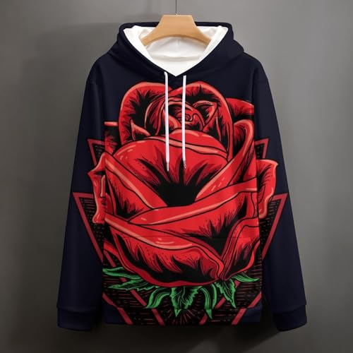 Sweat à Capuche Fleurs Rouges Pull Idéal pour les Sorties Décontractées