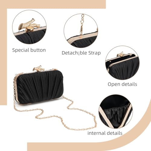 PHILOMENA Elegant Silk Pleated Evening Clutch Purse for Women with Chain for Crossbody Evening Bag Wedding Bridal Clutch (Black) by PHILOMENA - Used condition - Image 6
