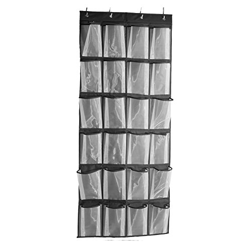 Misslo Sturdy Hanging Over the Door Shoe Organizer with 24 Large Mesh Pockets (Black)