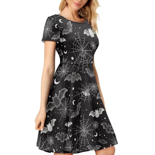 Image of HUGS IDEA Womens Puffy Swing Midi Dress Round Neck Short Sleeve Party A-Line Dresses