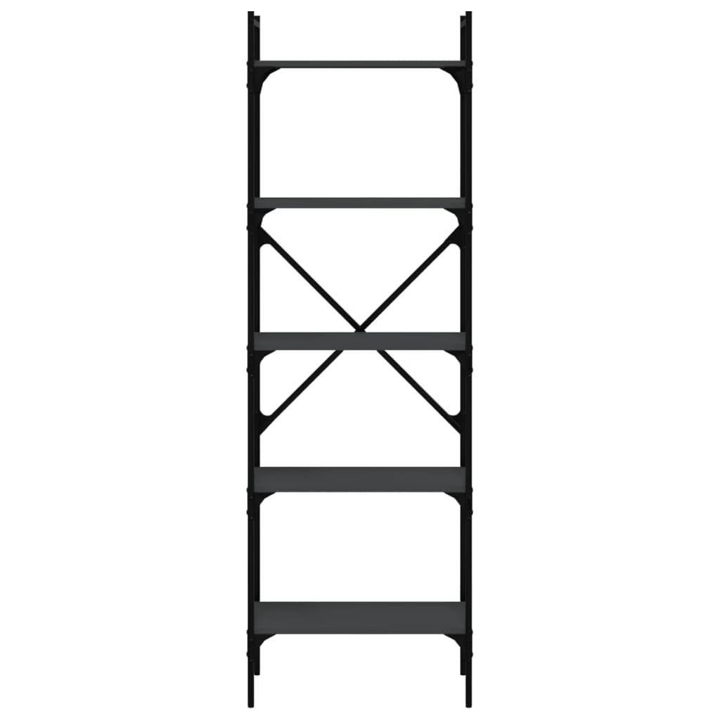 Bücherregal 5 Fächer Schwarz, Holzwerkstoff mit Metallrahmen, 56x31,5x174 cm, Standregal und Regalsystem für Büro Wohnzimmer Schlafzimmer, Stauraum und Ablage