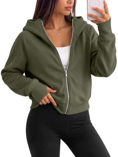 Image of Trendy Queen Womens Zip Up Hoodies Cropped Jackets Fall Clothes 2026