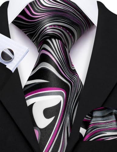 Image of Barry.Wang Designer Mens Tie Sets Silk Necktie Pocket Square Cufflinks | Necktie Sets for Men,Silk Ties Handkerchief Cuff Links,Jacquard Woven,Fashion Wedding Business Party