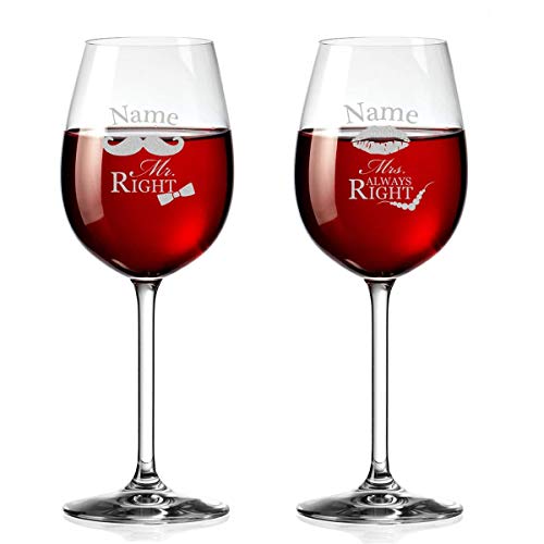 polar-effekt Weingläser mit Personalisiert Gravur - Rotwein-Glas 460ml - Mr. & Mrs. Always Right mit Schnurrbart & Kussmund - Geschenk zur Hochzeit