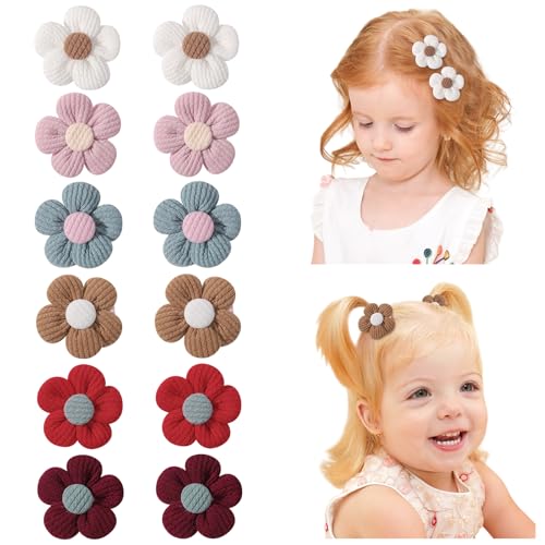 12Pcs Baby Hair Clips 1.77" Flower Girl Hair Clips Cute Non Slip Hair Snap Barrettes Thick Thin Floral Hair Accessories for Infant Toddler Kids Little Girl Neutral Color
