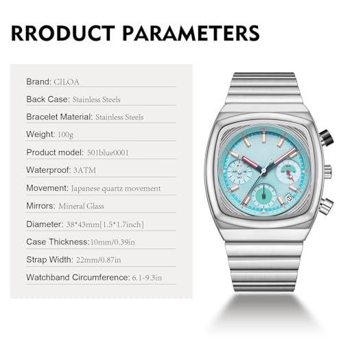 Image of CILOA Mens Watches Chronograph Stainless Steel Waterproof Date Analog Business Fashion Wristwatch for Men