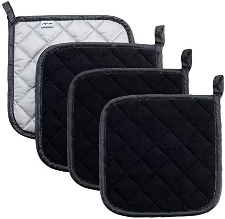 Joyhalo 4 Pack Pot Holders for Kitchen Heat Resistant Clearance Pot Holders Sets Oven Hot Pads Terry Cloth Pot Holders for Cooking Baking, Black