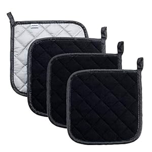 Joyhalo 4 Pack Pot Holders for Kitchen Heat Resistant Clearance Pot Holders Sets Oven Hot Pads Terry Cloth Pot Holders for Cooking Baking, Black
