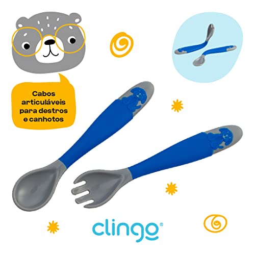 Talher Articulavel - Kit Garfo/Colher Colors Azul, Clingo, Azul