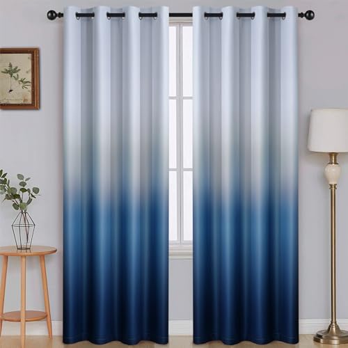 Image of SimpleHome Ombre Gradient Blue White to Gray Curtains for Bedroom, 52Wx96L | Room Darkening Curtains,Light Blocking Thermal Insulated Grommet Window Curtains for Living Room,2 Panels,96 Inches Length