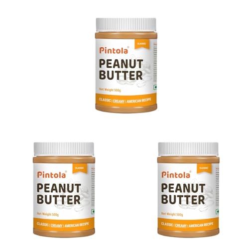 Image of Pintola Original Classic Peanut Butter Creamy 500g - with High Protein 26g & 7.2g Fiber, Premium Roasted Nuts, Gluten Free, Zero Trans Fat, with MUFA Good Fats, Vit E & B3, Dairy Free (Pack of 3)