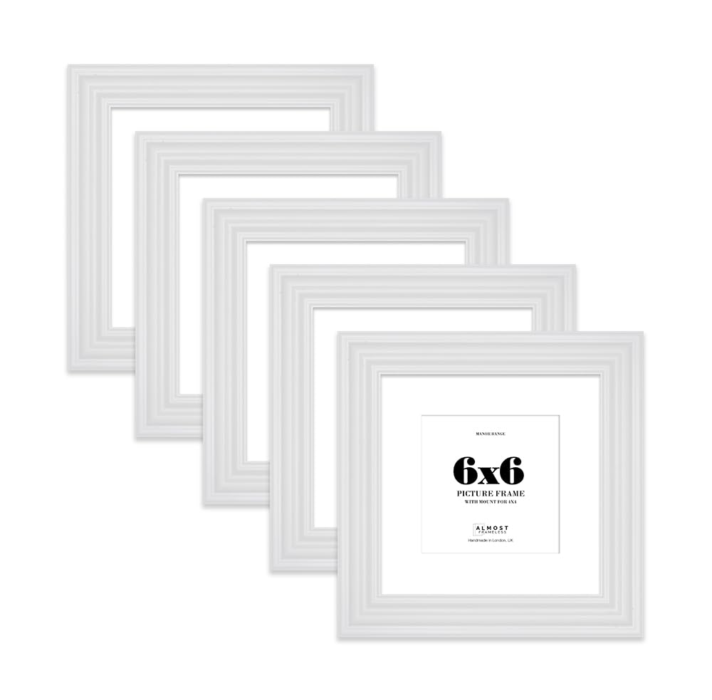 6x6" White Picture Frame - 6x6" Square Frame with 4x4" Mount for 6x6"/4x4" Pictures Luxurious Style Frame for Home Décor, 5 Pack — image 1