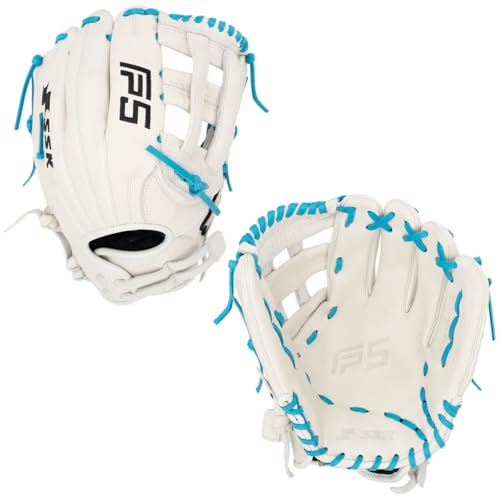 SSK FP5 Fastpitch Softball Glove – Infield - Outfield - Pitcher – 11.5”-11.75”-12”-12.25”-12.5”-12.75”-13”– Right & Left Hand Throw (White/Electric Blue-H Web, 12.25" - Right Hand Throw)