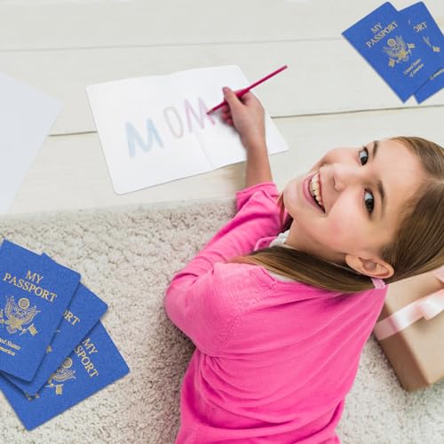 XIISVINT Blank Passport Notebook Blue Passport Book Fake Passport Travel Journal Sticker Collection Book Kids School Project World Travel Pretend Activity Party Favors 30pcs 5.51x3.9inch
