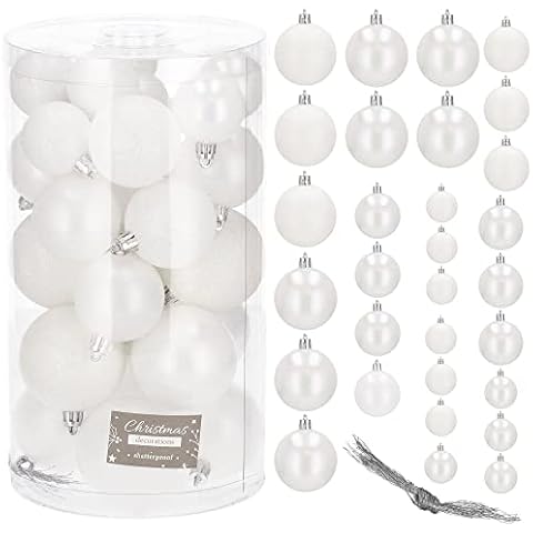 SPRINGOS Bola de Navidad artificial de 30 unidades, color blanco, irrompible Cover