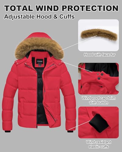 Image of Men's Puffer Jacket Winter Coat Puffy Parka with Fur Hood Waterproof & Windproof Shell Fleece lining 4 Pockets