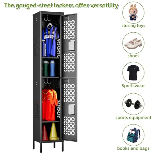 Image of SUPEER 2 Doors Metal Lockers for School,66 inch Tall Metal Storage Lockers with 6 Hooks and 2 Shelves,Standing Narrow Lockers for Gym,Home,66 inch H x 11.81 inch W x 11.81 inch D,Black,Assembly Required