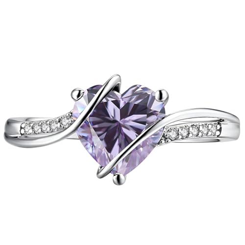 2CT Heart Shaped Gemstone Engagement Rings for Women,Silver 10K 14K 18K Gold Wedding Band Birthstone Rings Jewelry Gifts for Anniversary Valentines Day Mother's Day
