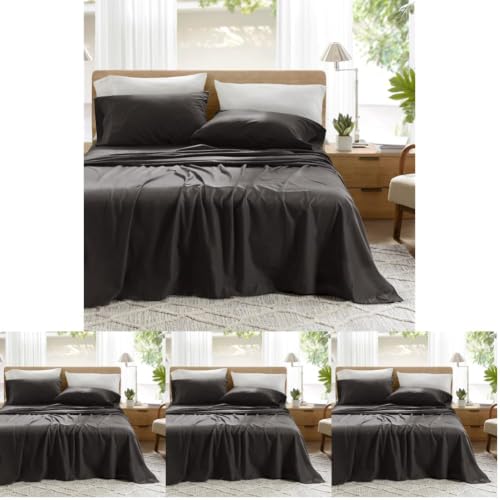 Image of Comfort Spaces 100% Cotton Percale Sheets Queen Sheet Set 4 Pcs, Black (Pack of 4)