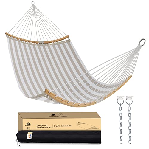 Patio Watcher 11 FT Quick Dry Hammock Folding Curved Bamboo Spreader Bar Portable Hammock for Camping Outdoor Patio Yard Beach