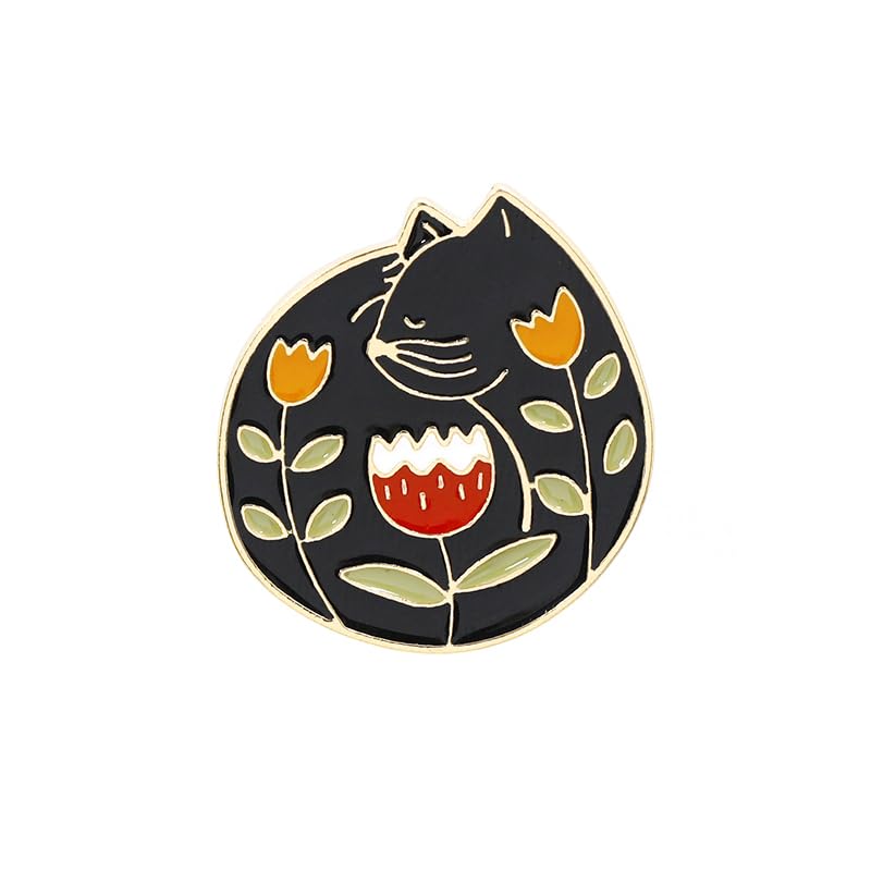 Black Cat and Flower Enamel Pin Brooch Cute Hard Enamel Lapel Pin Cartoon Badge for Children's Day Gift Clothes Backpacks Badges Hats Bags