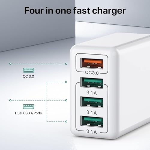 USB-oplader, 4-poorts USB-laadadapter met 33W Smart QC 3.0 snellader multi-poort-oplader compatibel met iPhone 12/13/14/15/16/Samsung Galaxy S22/S23/24 enz. - Afbeelding 5