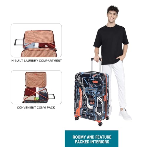 Image of uppercase Cyber Punk (Large) 76Cms|Check-In Inline Trolley Bag For Travel|Polycarbonate Hardshellsided Printed Luggage|Combination Lock|8 Wheel Trolley Bag|Suitcase For Unisex|(Black),H-75.5 cms