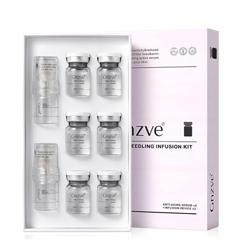 Micro Infusion System for Face & Neck 0.05mm Stamp with Hyaluronic Acid & Acetyl Hexapeptide-8, Multi-Peptides, Cosmetic Facial Serum and Stamp Kit for At-Home Skincare (2 Applicators, 6 Serums)