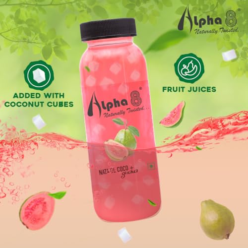 Image of ALPHA 8 FRUIT Juice with NATA De Coco Coconut Cubes Natural Energizer & Immunity Booster, Healthy Juice, High Fiber, Real Natural Taste (Guava Juice, Pack of 12)