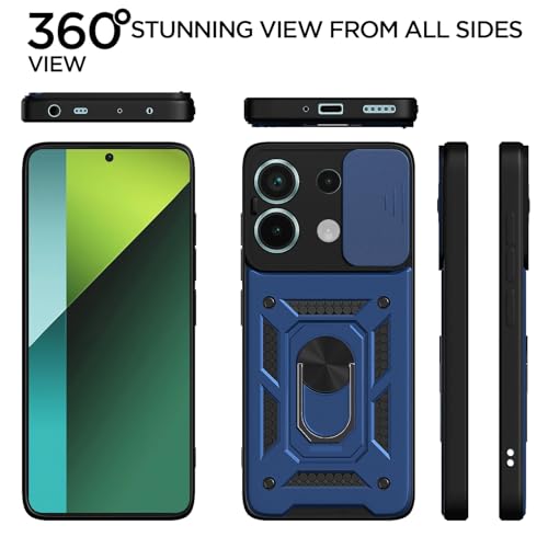 Image of Outlouders Back Cover for Redmi Note 13 Pro 5G / Poco X6 5G | D10 Tough Armor 360 Protection Case with Sliding Camera Shield & Ring Holder Stand Bumper Case (Blue)
