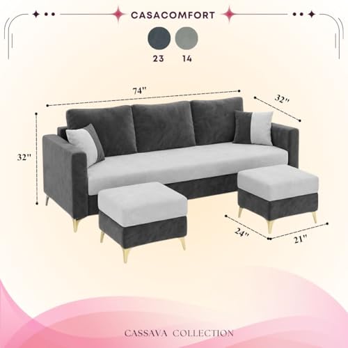 Image of Classiq Rich 5 Seater L Shape Sofa Set with Movable Ottoman | Flexible Layout | Spacious Soft Touch Seating | Designer Sofa for Living Room (Dark Grey & Light Grey)