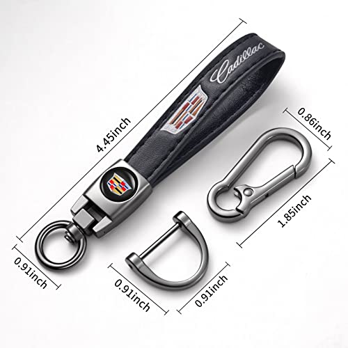 Image of Genuine Leather Car Key Chain for Cadillac Escalade CT4 CT5 CT6 ATS CTS SRX XT5 Keyring Keychain Accessories Family Present(Black)