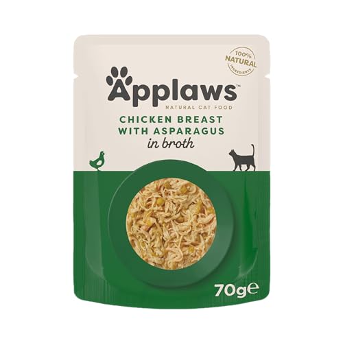 Applaws Premium Natural Katzenfutter Nass, Huhn mit Spargel in Brühe 70 g Portionsbeutel (12x70g)