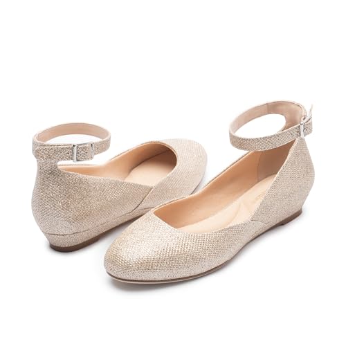 Ballet Flat Shoes for Women with Ankle Strap Low Wedge Heel, Cute Flats for Women, Comfortable Casual Dress Shoes2