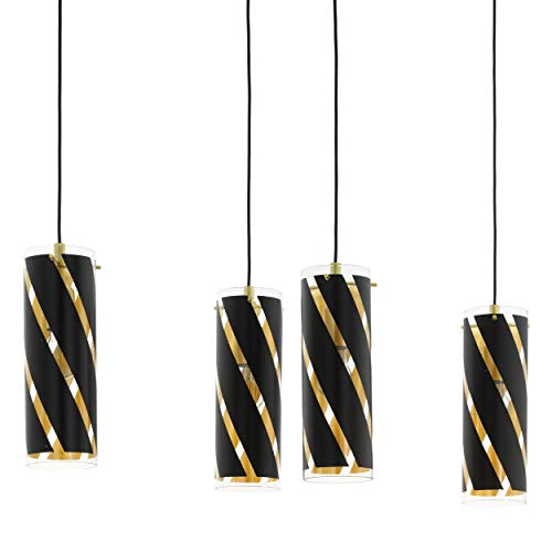 Eglo Suspension Pinto Nero 1 - 4 Ampoules - Matériau : Acier - Couleur : Doré - Verre : Noir et Or - Culot : E27