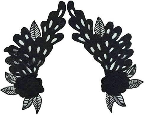 1pair Embroidery Patches Lace Motifs Applique Sew On Sticker Wedding Dress Accessories Collar (Color A)